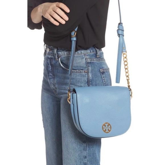 Tory Burch Everly Leather Flap Saddle Bag in Blue Yonder MSRP $458 -EUC - Picture 9 of 11